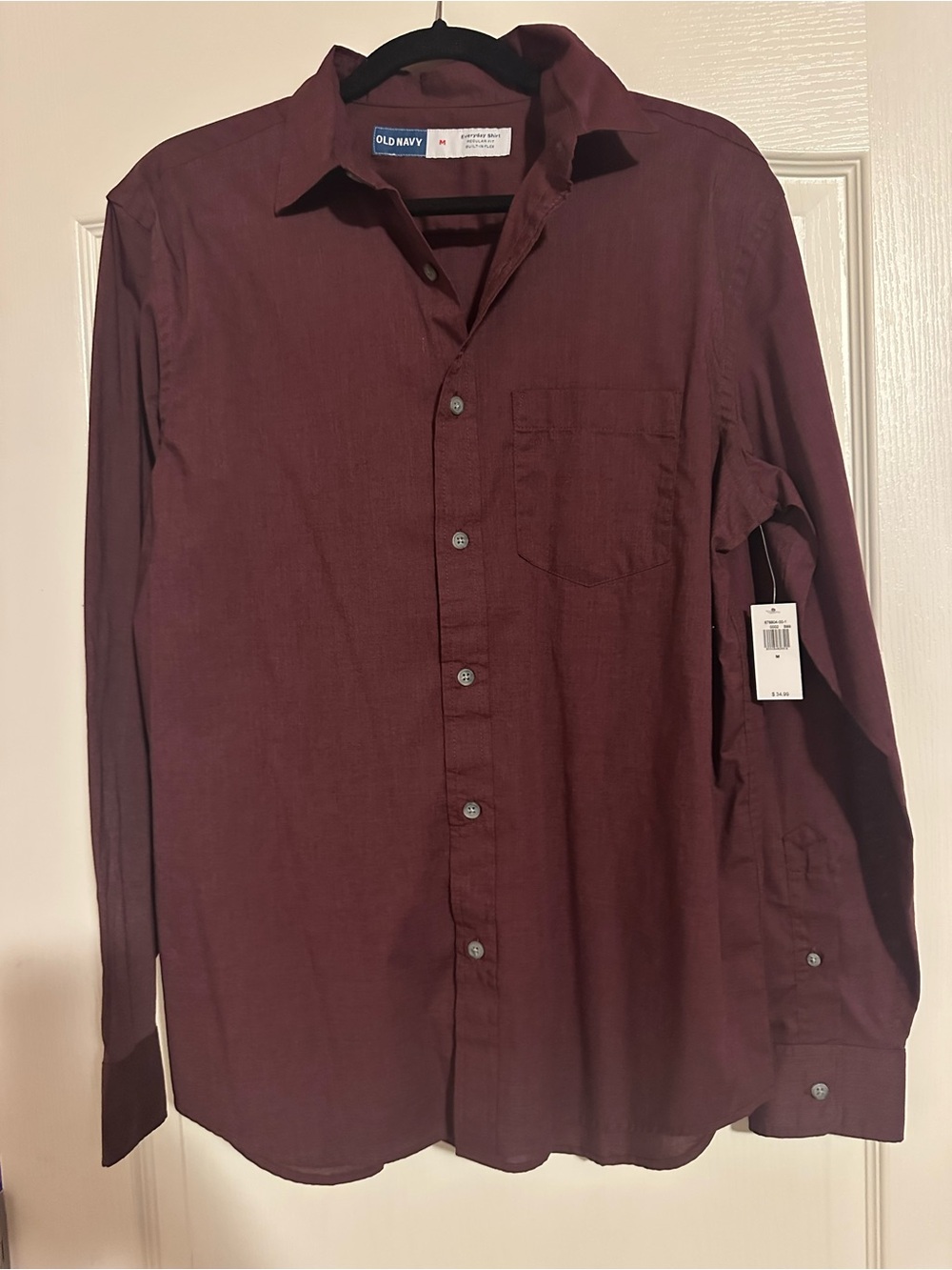 NWT Old Navy Women's Everyday Shirt Burgundy Button Down M Stretch Top